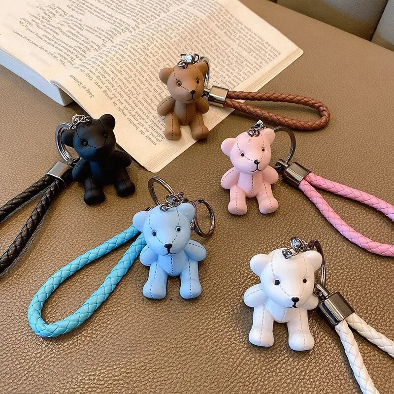 Slatki kožni medvjed Privjesak za ključeve Smola Mašna zvono Zec Privjesak za ključeve Tkanje Modna torba za lutke Privjesak Blagdanski auto privjesak za ključeve za djevojčice Poklon