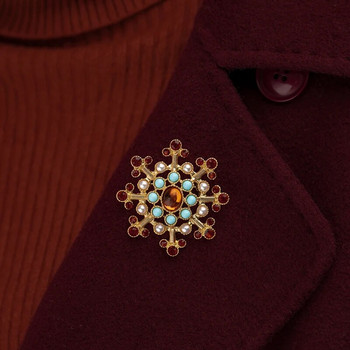 Μπαρόκ Vintage Χρυσό Χρώμα Κρυστάλλινο Πέρλες Καρφίτσες Gem Κοίλη γεωμετρική ορθογώνια καρφίτσα γιακά για γυναίκες Κοσμήματα