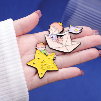 Принц Фокс Емайлирани игли Персонализирана Луна Звезда Хартиена лодка Кит Брошки Значки за ревери Анимационни бижута Подарък за деца Приятели
