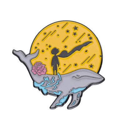 Prinča Lapsas emaljas piespraudes Pielāgotas Mēness Zvaigzne Papīra Laiva Vaļa Piespraudes Atloks nozīmītes Karikatūra Juvelierizstrādājumi Dāvana bērnu draugiem