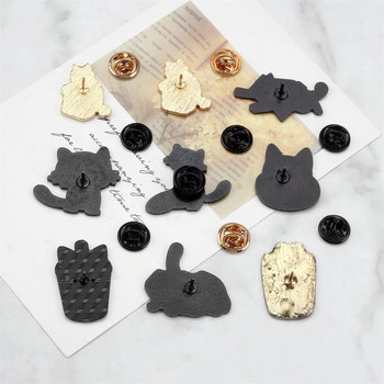 Пънк черни котки с нож емайлирани игли Модна брошка със сладки животни Карикатура Значка с ревери Бижута Подаръци за приятели на едро