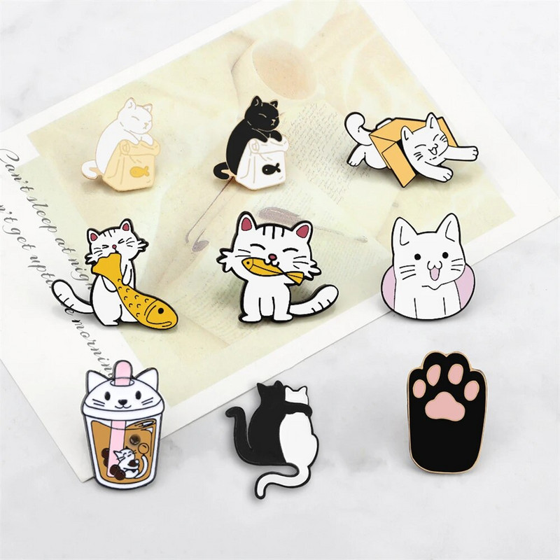 Panku melni kaķi ar nazi emaljas piespraudēm Mode Jauki dzīvnieki piespraudes multfilmas atloka piespraudītes nozīmīte rotaslietas dāvanas draugiem vairumtirdzniecība