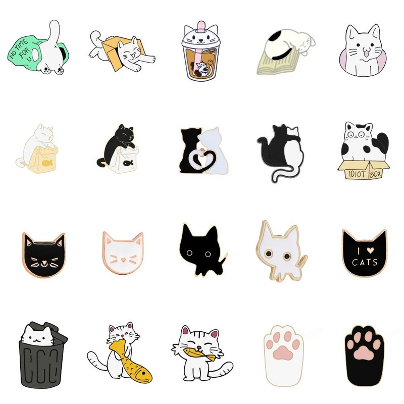 Panku melni kaķi ar nazi emaljas piespraudēm Mode Jauki dzīvnieki piespraudes multfilmas atloka piespraudītes nozīmīte rotaslietas dāvanas draugiem vairumtirdzniecība