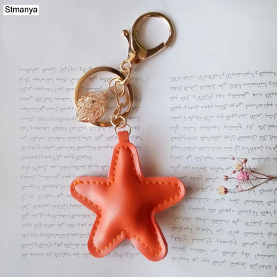 Γυναικείο Δερμάτινο Μπρελόκ Καρδιά Νέο Δερμάτινο Μπρελόκ Πεντάγραμμο Αστερίας με φύλλο Κρεμαστό Μπρελόκ Τσάντα Μπρελόκ Δώρο πάρτι JK3147