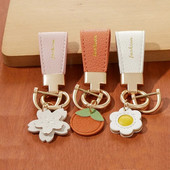 Luksusa metāla īss ādas ziedu oranžs auto atslēgu piekariņš kulons, sadalīts atslēgu piekariņš sievietei, meitenei, siksniņa, modes atslēgu piekariņa aksesuāri