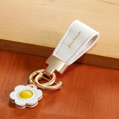 Luksusa metāla īss ādas ziedu oranžs auto atslēgu piekariņš kulons, sadalīts atslēgu piekariņš sievietei, meitenei, siksniņa, modes atslēgu piekariņa aksesuāri