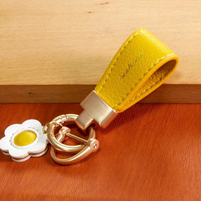 Luksusa metāla īss ādas ziedu oranžs auto atslēgu piekariņš kulons, sadalīts atslēgu piekariņš sievietei, meitenei, siksniņa, modes atslēgu piekariņa aksesuāri