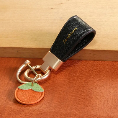 Luksusa metāla īss ādas ziedu oranžs auto atslēgu piekariņš kulons, sadalīts atslēgu piekariņš sievietei, meitenei, siksniņa, modes atslēgu piekariņa aksesuāri