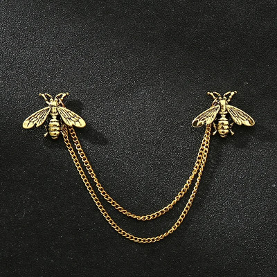 Modes džentlmeņu pušķis piespraude vīriešiem uzvalks krekls apkakle trīsstūris spārni ķēde atloks pin Metāla retro kāzu aksesuāri