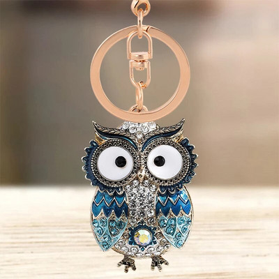 Jauki Rhinestone Crystal Big Eyes Zila Pūce Atslēgu piekariņš Dzīvnieks Putns Atslēgu piekariņš Atslēgu piekariņu turētājs Soma Kulonu Aksesuāri Atslēgu piekariņš