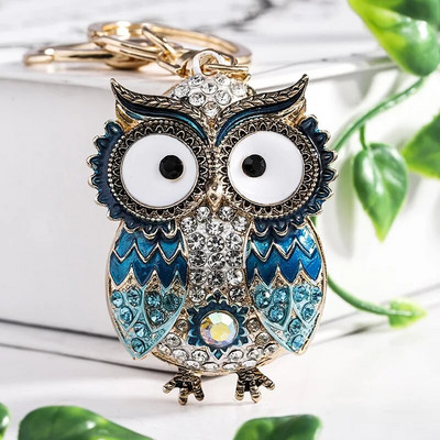 Jauki Rhinestone Crystal Big Eyes Zila Pūce Atslēgu piekariņš Dzīvnieks Putns Atslēgu piekariņš Atslēgu piekariņu turētājs Soma Kulonu Aksesuāri Atslēgu piekariņš