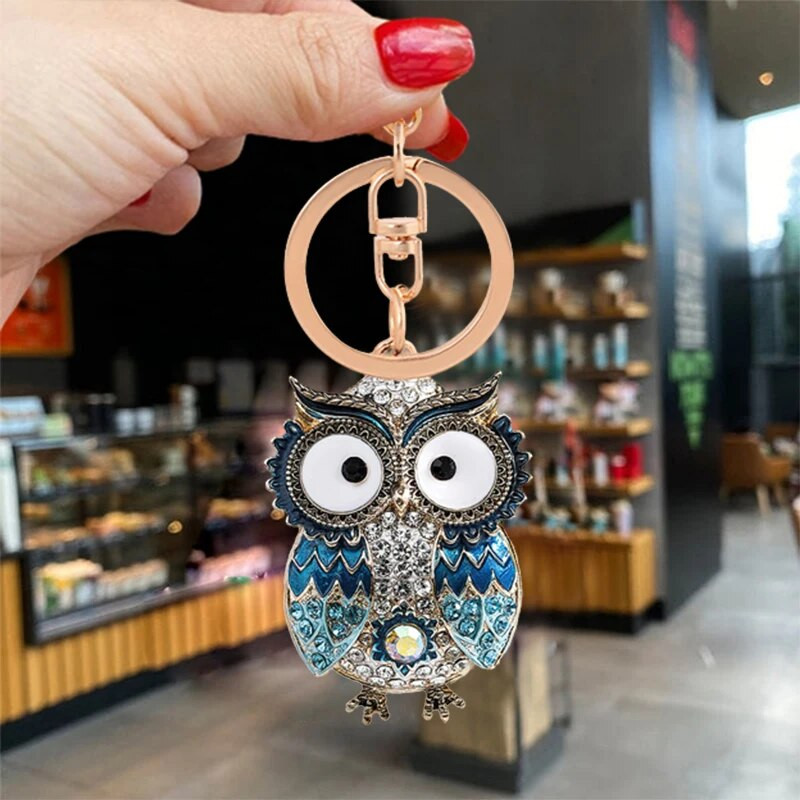 Jauki Rhinestone Crystal Big Eyes Zila Pūce Atslēgu piekariņš Dzīvnieks Putns Atslēgu piekariņš Atslēgu piekariņu turētājs Soma Kulonu Aksesuāri Atslēgu piekariņš