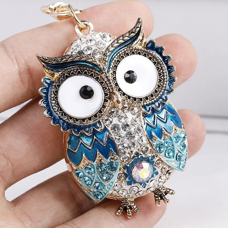 Jauki Rhinestone Crystal Big Eyes Zila Pūce Atslēgu piekariņš Dzīvnieks Putns Atslēgu piekariņš Atslēgu piekariņu turētājs Soma Kulonu Aksesuāri Atslēgu piekariņš
