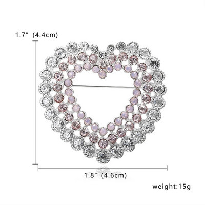 Rinhoo dvoslojni broševi u obliku srca ljubavi za žene Elegantni vještački dijamant imitacija bisernih srca igle, pulover, kardigan, kopča, nakit