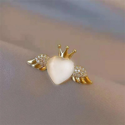 Rinhoo dvoslojni broševi u obliku srca ljubavi za žene Elegantni vještački dijamant imitacija bisernih srca igle, pulover, kardigan, kopča, nakit