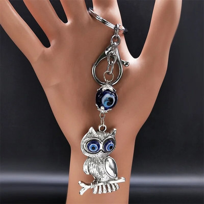 Pūces zilo acu atslēgu piekariņš sievietēm/vīriešiem Sudraba krāsas sakausējums Lucky Protection atslēgu piekariņš Rotaslieta porte clé pour femme KXH524S01