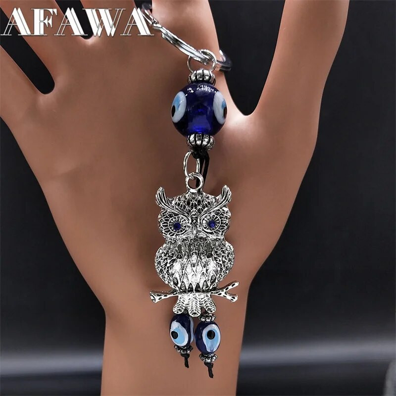 Bagoly törökkék szem kulcstartó női/férfi számára. Ezüst színű ötvözet Lucky Protection kulcstartó ékszer porte clé pour femme KXH524S01