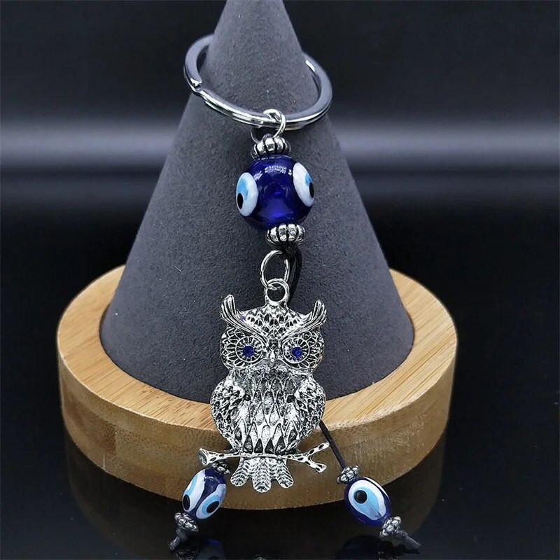 Bagoly törökkék szem kulcstartó női/férfi számára. Ezüst színű ötvözet Lucky Protection kulcstartó ékszer porte clé pour femme KXH524S01