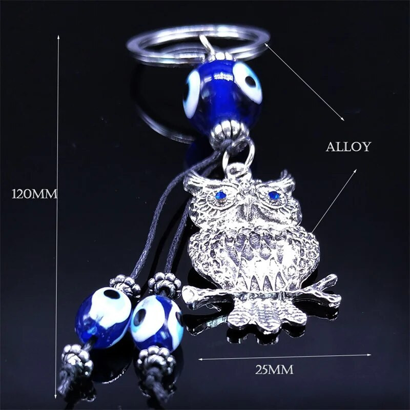 Bagoly törökkék szem kulcstartó női/férfi számára. Ezüst színű ötvözet Lucky Protection kulcstartó ékszer porte clé pour femme KXH524S01