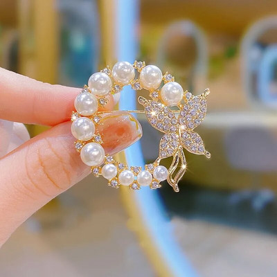 Elegantne Pearl Crystal Liblikas pärg Pross Mood Temperament Ehted Ülikond Riietus Mantel Haaknõelad