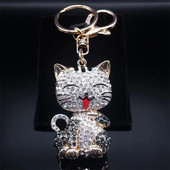 Karikatūra Cat atslēgu piekariņš Rhinestone zelta krāsā Cute Kitty atslēgu piekariņu turētājs Radoša dāvana Modes rotaslietas llaveros para mujer