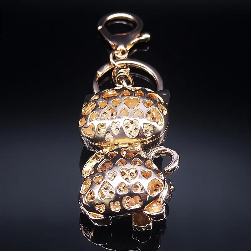 Karikatūra Cat atslēgu piekariņš Rhinestone zelta krāsā Cute Kitty atslēgu piekariņu turētājs Radoša dāvana Modes rotaslietas llaveros para mujer