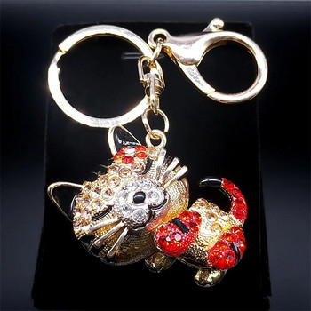 Cute Cat Keychain Rhinestone Χρυσό Χρώμα Kitty Θήκη μπρελόκ Δημιουργικό δώρο Αξεσουάρ τσάντα τσάντας μόδας Κοσμήματα llaveros K5301