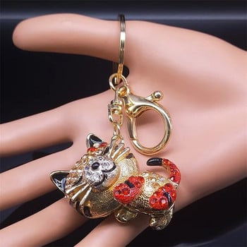 Cute Cat Keychain Rhinestone Χρυσό Χρώμα Kitty Θήκη μπρελόκ Δημιουργικό δώρο Αξεσουάρ τσάντα τσάντας μόδας Κοσμήματα llaveros K5301