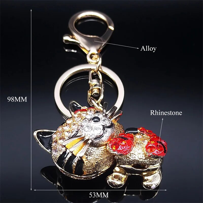 Cute Cat Keychain Rhinestone Χρυσό Χρώμα Kitty Θήκη μπρελόκ Δημιουργικό δώρο Αξεσουάρ τσάντα τσάντας μόδας Κοσμήματα llaveros K5301