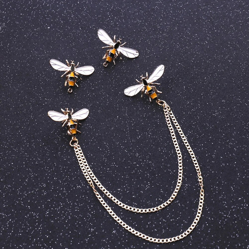 Albină drăguță broșe vintage pentru femei Pin Animal aliaj broșă cu lanț de metal costum bărbat guler cămașă ciucuri ace bijuterii cadou