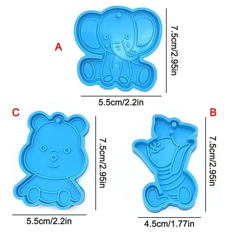 Spīdīgs glancēts lācis zilonis cūkas rotājumi silikona epoksīda sveķu veidne DIY atslēgu piekariņu kulonu rotaslietas Valentīna dāvanu amatniecībai