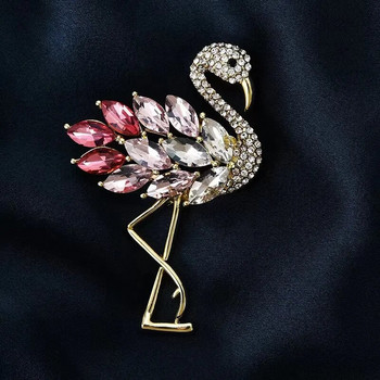 Модни класически инкрустирани брошки с фламинго птици с кристали за жени Луксозен дизайн Унисекс метални брошки с животни Бижута Подаръци