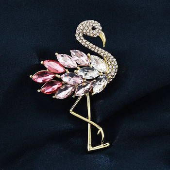 Модни класически инкрустирани брошки с фламинго птици с кристали за жени Луксозен дизайн Унисекс метални брошки с животни Бижута Подаръци