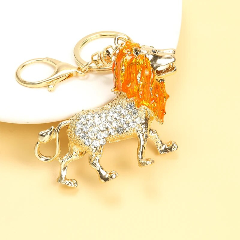 Emaljas lauvas kristāla Rhinestone atslēgu piekariņš jauks multfilmas Dzīvnieku kulons atslēgu piekariņš sievietēm Vīriešu soma Auto atslēgu turētājs pārim rotaslietas dāvana