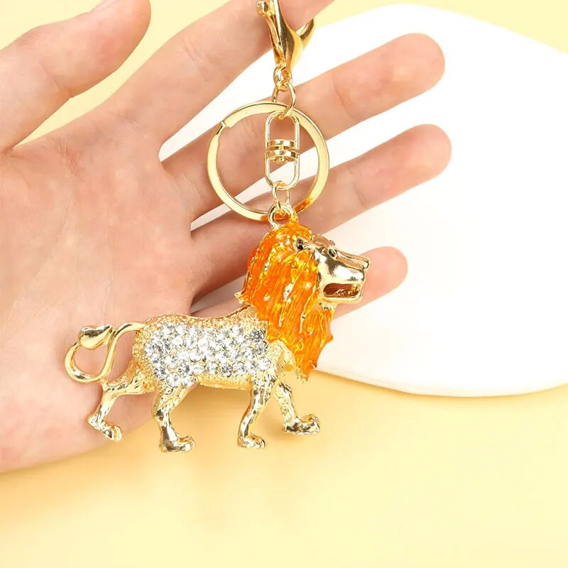Emaljas lauvas kristāla Rhinestone atslēgu piekariņš jauks multfilmas Dzīvnieku kulons atslēgu piekariņš sievietēm Vīriešu soma Auto atslēgu turētājs pārim rotaslietas dāvana