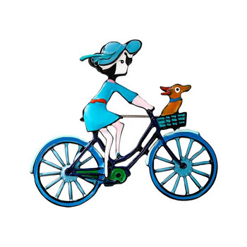Сладки карикатури Брошки за велосипеди за жени Малко момиче Брошка за каране на колело 2-цветна модна ежедневна чанта за облекло Игли Брошка Момиче Подарък