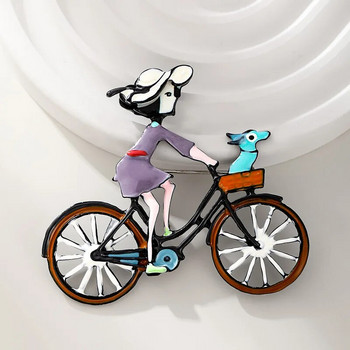 Сладки карикатури Брошки за велосипеди за жени Малко момиче Брошка за каране на колело 2-цветна модна ежедневна чанта за облекло Игли Брошка Момиче Подарък