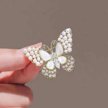 2024 Νέο μαργαριτάρι κρύσταλλο λευκό κέλυφος καρφίτσα πεταλούδας καρφίτσες με στρας Κομψά γυναικεία κοσμήματα κορσάζ