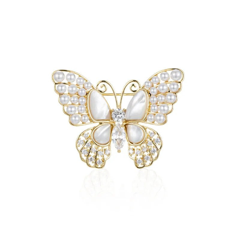 2024 Νέο μαργαριτάρι κρύσταλλο λευκό κέλυφος καρφίτσα πεταλούδας καρφίτσες με στρας Κομψά γυναικεία κοσμήματα κορσάζ