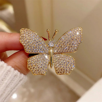 Брошки с пеперуди със стрази за жени Сребрист цвят Луксозен дизайн Висококачествени игли за ревери от насекоми Женско палто Корсаж Сватбен подарък