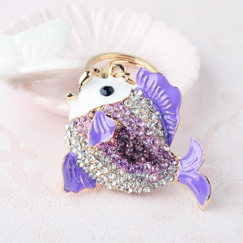 Izsmalcināts emaljas kristāla zivju atslēgu piekariņu turētājs Zelta zivtiņas somas sprādzes rokassomas kulons auto atslēgu piekariņiem atslēgu piekariņiem