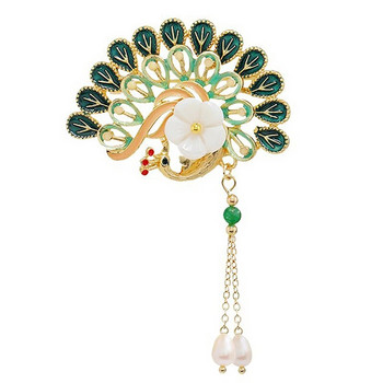 Класическа брошка с паун в китайски стил Китайска ретро игла с перли Значка от сплав Брошка за костюм за жени Аксесоари за бижута