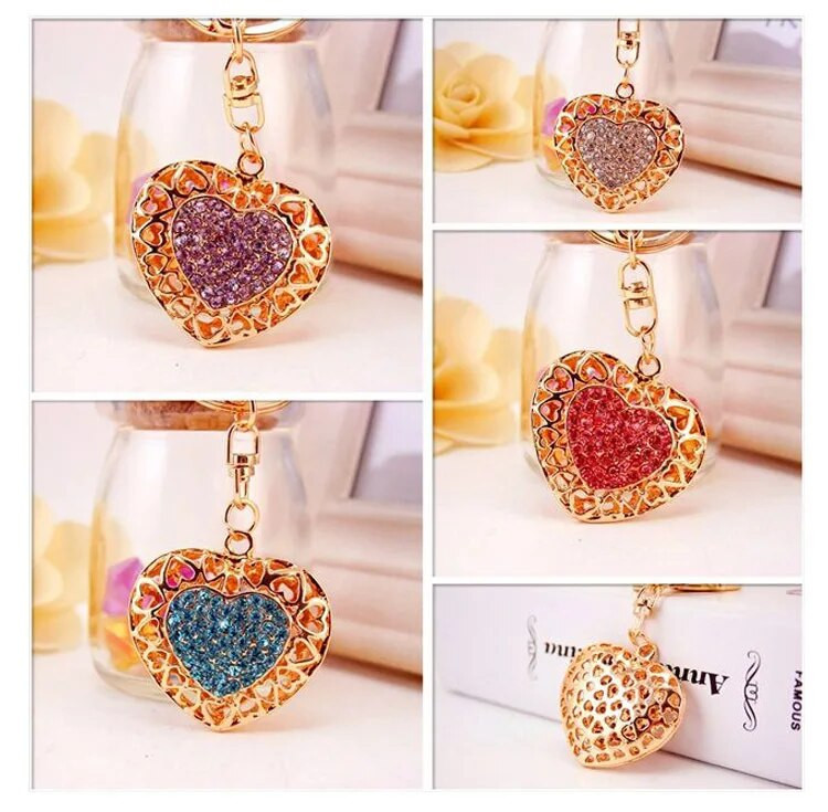 Romantiska dāvanu sērija radoši rhinestones pāra sirds auto atslēgu piekariņš dāmu somu aksesuāri mīlestība atslēgu piekariņš metāla kulons