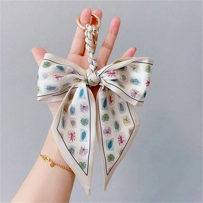 Radošs, elegants, liels loks zīda šalles atslēgu piekariņš sievietēm mugursoma somas kulons jauks auto atslēgu piekariņš modes atslēgu piekariņu piekariņš meitenēm