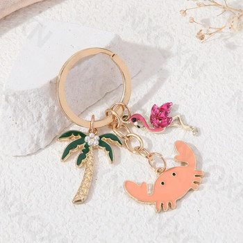 Cute Crab Bikini Coconut Tree Keychains Summer Ocean Beach Aniamls Μπρελόκ για Γυναίκες Ανδρικά Διακοπές Handamde DIY Jewelry