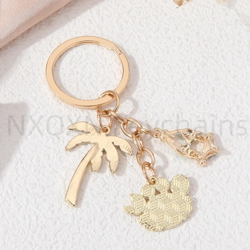 Aranyos Rák Bikini Kókuszfa Kulcstartók Nyári Óceán Beach Aniamls Kulcstartók Nőknek Férfi Vakáció Handamde barkács ékszerek