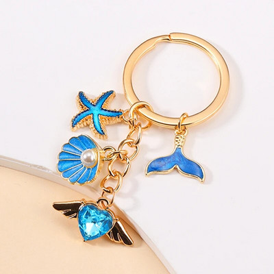 Breloc cu sirenă din scoici de stea de mare emailat, Breloc delicat din seria Sea World Series pentru fete, femei, bijuterii DIY, cadouri pentru copii