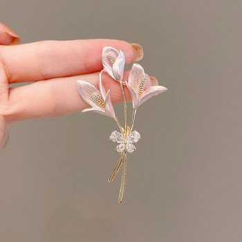 Нови емайлирани игли с кристали Брошки с цветя на лилия за жени Елегантни сватбени банкети ЛГБТ брошки Игли Подаръци Декорация на риза