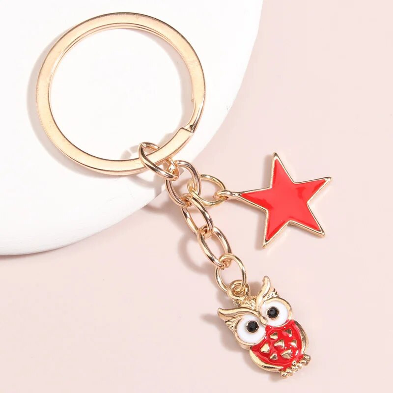 Slatki emajlirani privjesak za ključeve Šarena sova Pentagram privjesak za ključeve Životinjski privjesci za ključeve Za žene Muškarci Dodaci za torbice DIY Nakit Pokloni