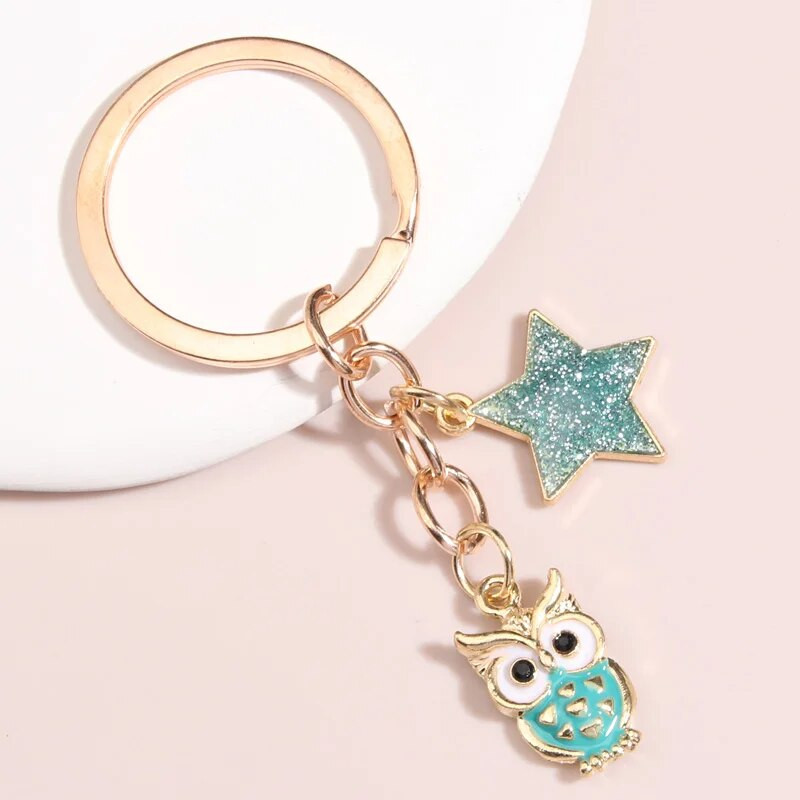 Slatki emajlirani privjesak za ključeve Šarena sova Pentagram privjesak za ključeve Životinjski privjesci za ključeve Za žene Muškarci Dodaci za torbice DIY Nakit Pokloni